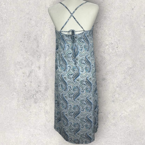 Into Blue Floral Tie Back Drape Front Floral Midi‎ Dress Womens Size 12 Lined - Picture 4 of 14